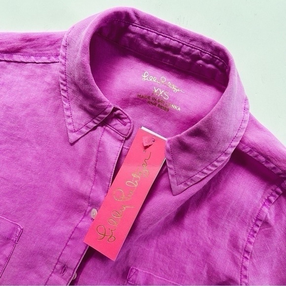 NEW Lilly Pulitzer Sea View Linen Button Down Top Amethyst Shirt - Picture 8 of 9